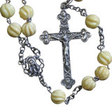 Vintage Catholic Rosary Carved Baltic Amber and Sterling