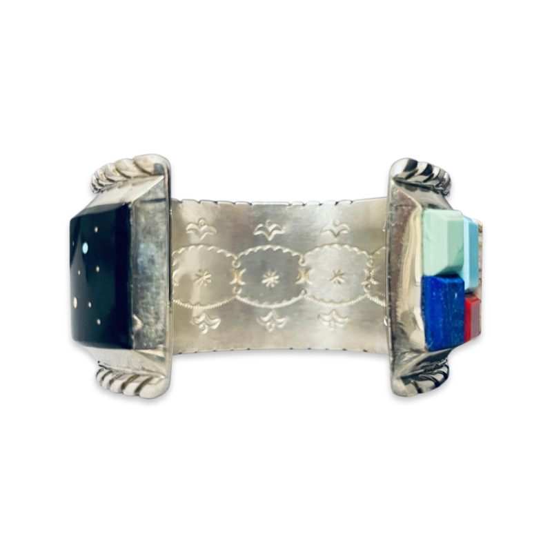 Vintage Navajo Turquoise Inlay Sterling Silver Bracelet