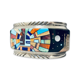 Vintage Navajo Turquoise Inlay Sterling Silver Bracelet