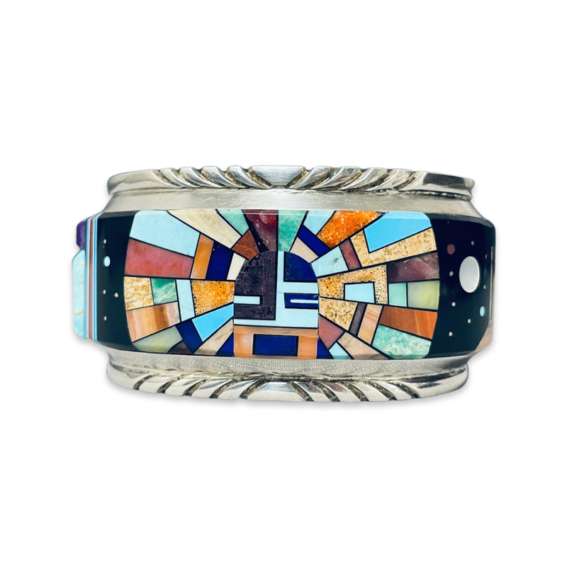 Vintage Navajo Turquoise Inlay Sterling Silver Bracelet