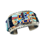 Vintage Navajo Turquoise Inlay Sterling Silver Bracelet