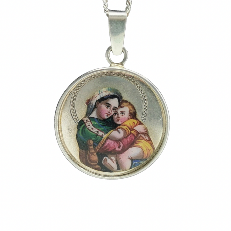 Vintage Virgin Mary Enamel Pendant