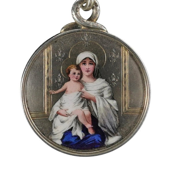 Antique Virgin Mary Enamel Necklace