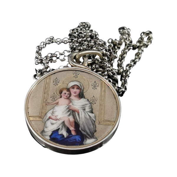 Antique Virgin Mary Enamel Necklace