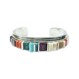 Vintage Handmade Sterling Silver multi-stone cuff bracelet