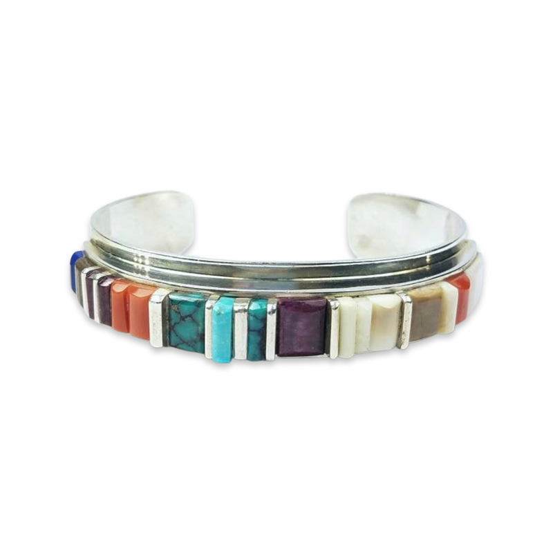 Vintage Handmade Sterling Silver multi-stone cuff bracelet