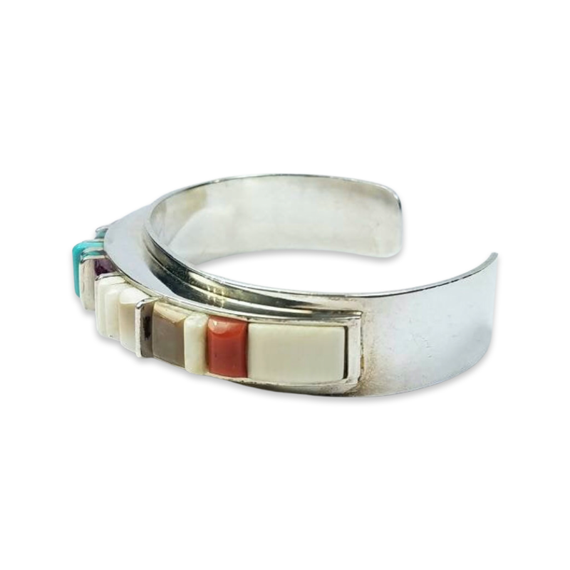 Vintage Handmade Sterling Silver multi-stone cuff bracelet