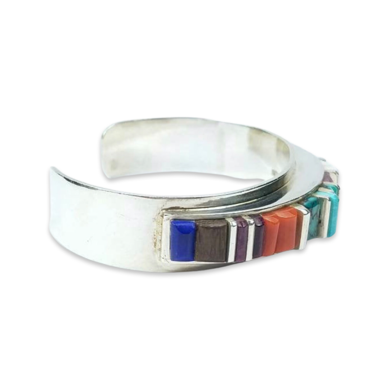 Vintage Handmade Sterling Silver multi-stone cuff bracelet