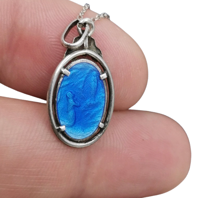 Vintage Virgin Mary Medal, Silver Lourdes Pendant
