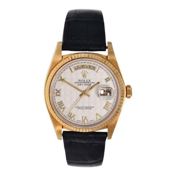 Day-Date Ref.18038 Ivory Guilloche Dial with Spanish Date Disc