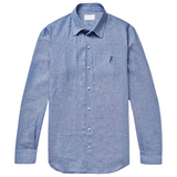 Classic Collar Linen Long Sleeve Shirt - Navy Rabbit Logo
