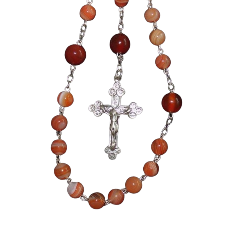 Chaplet Orange Sardonyx & Sterling Silver Chain Rosary Necklace