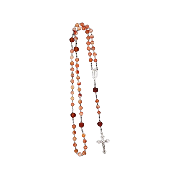 Chaplet Orange Sardonyx & Sterling Silver Chain Rosary Necklace