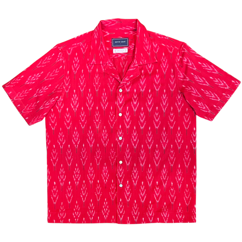 Hand Loomed Ikat Short Sleeve Shirt - Red