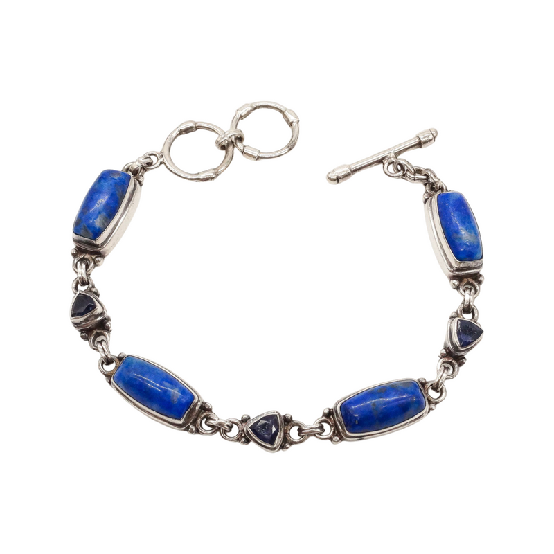 Vintage Lapis Lazuli Iolite Sterling Silver Toggle Bracelet