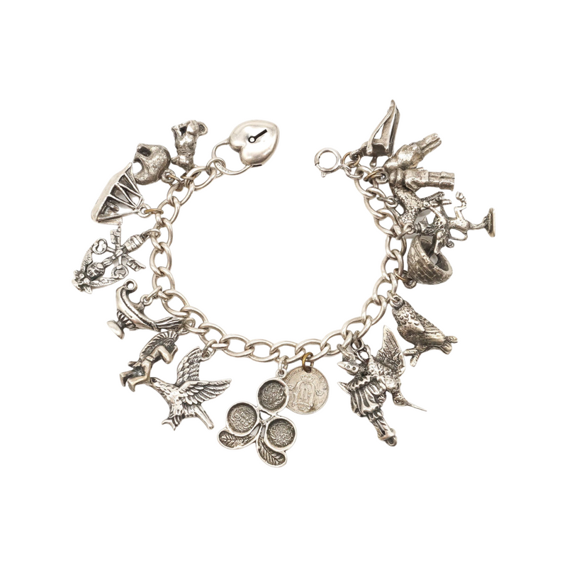 Vintage Victorian Antique Silver Charms Charm Bracelet