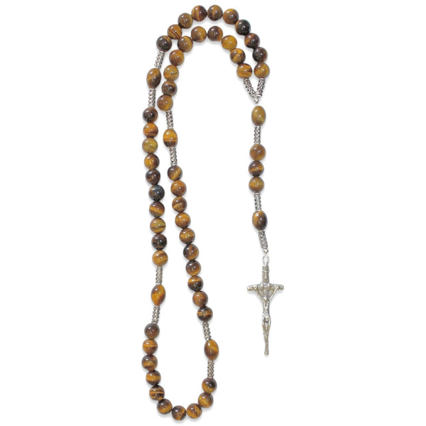 Tiger Eye Sterling Silver Rosary Necklace