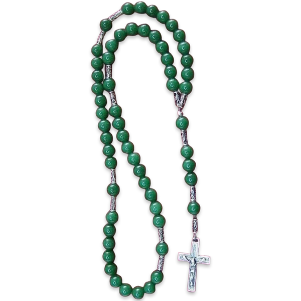 Green Jade and Sterling Silver Rosary Necklace