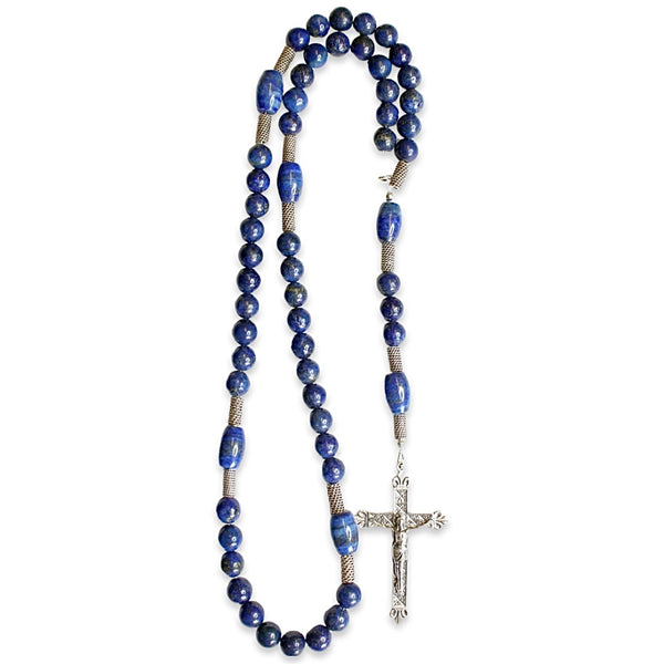 Afghan Lapis Lazuli & Sterling Silver Rosary Necklace