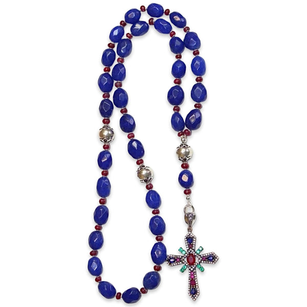 Genuine Sapphire and Sterling Silver Rosary Necklace