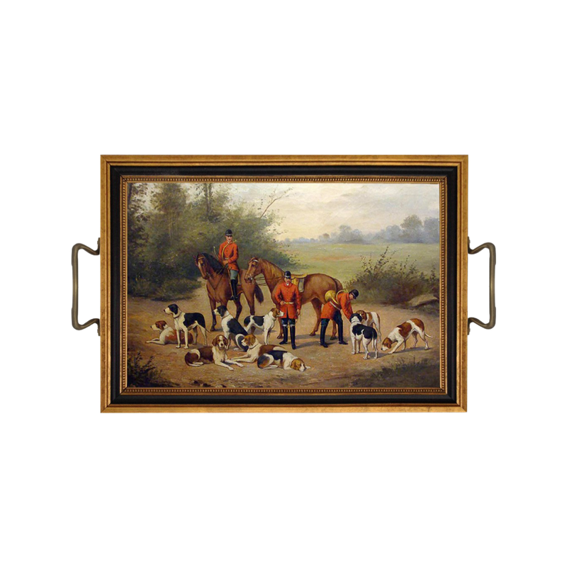 Hunters at the Inn Decorative Tray with Brass Handles