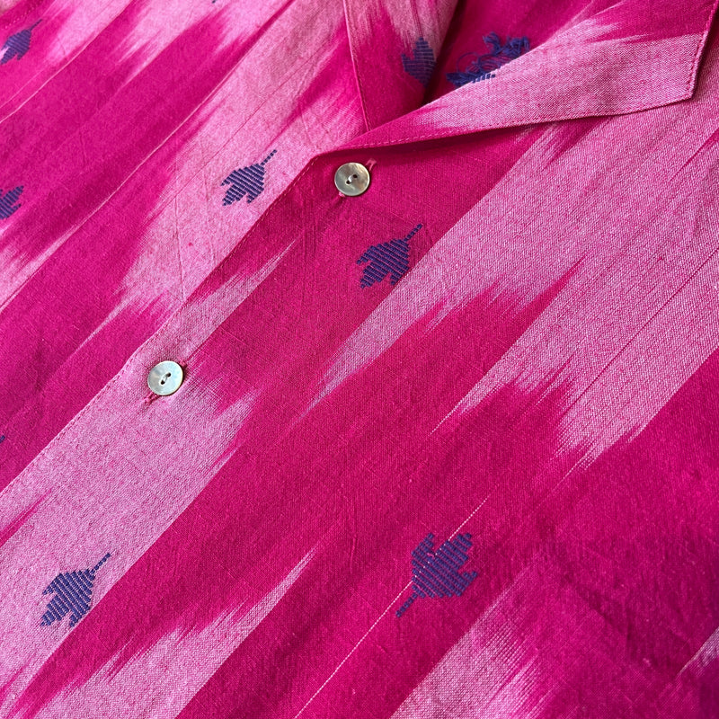 Hand Loomed Ikat Short Sleeve Shirt - Pink