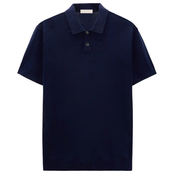 "SHAWN" SILK COTTON KNIT POLO SHIRT - NAVY