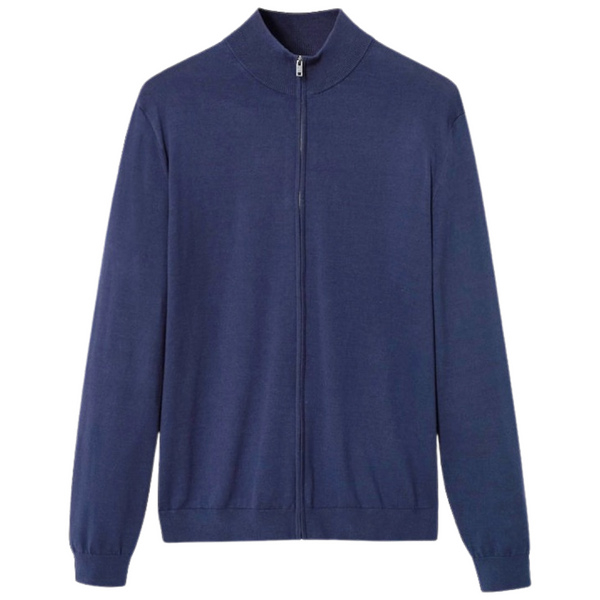 "JENSON" Cotton Cashmere Zip Up Sweater - NAVY