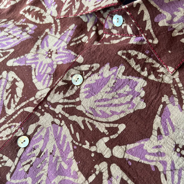 Batik Print Short Sleeve Shirt - Brown / Lilac