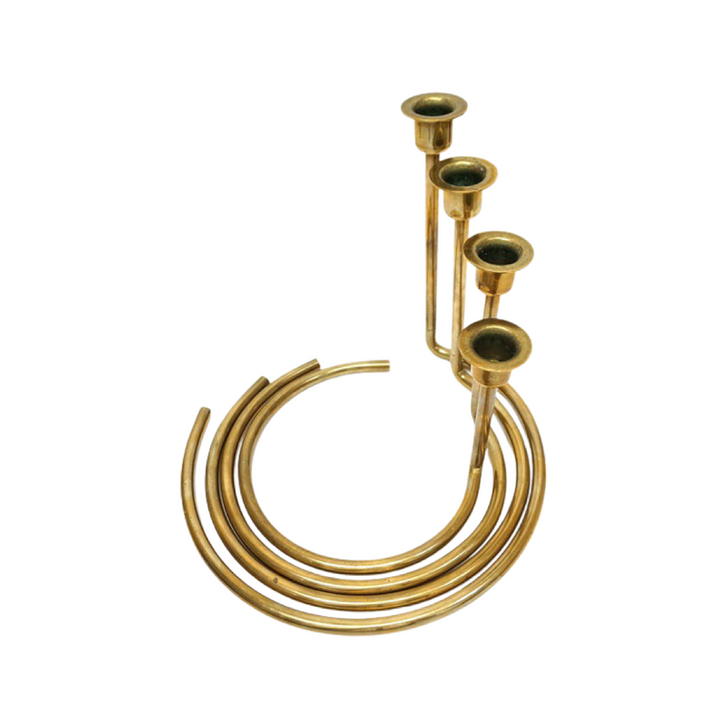 Vintage Set of 4 Brass Graduated Nesting Ring Shaped Candlestick Holders