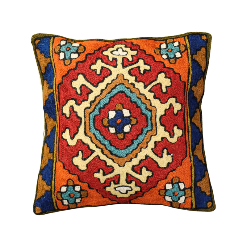 Chain Stitch Crewel Wool Thread Hand Embroidery Cushion Cover