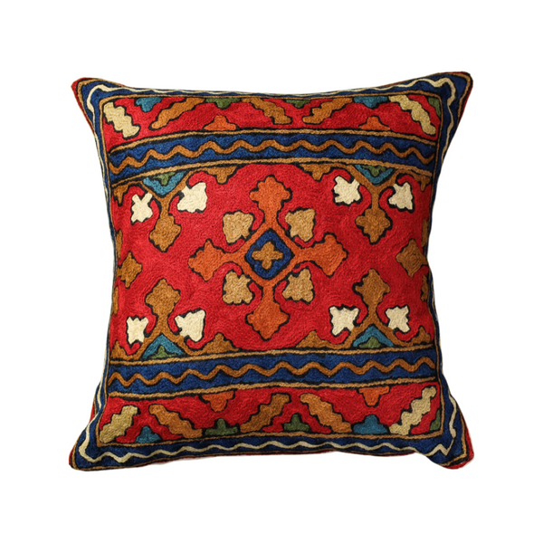 Chain Stitch Crewel Wool Thread Hand Embroidery Cushion Cover