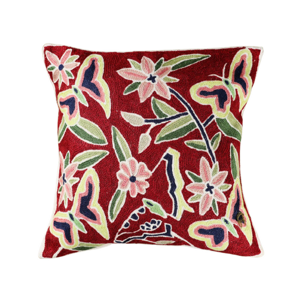 Chain Stitch Crewel Wool Thread Hand Embroidery Cushion Cover