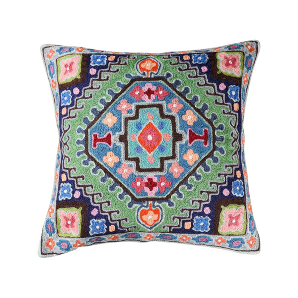 Chain Stitch Crewel Wool Thread Hand Embroidery Cushion Cover