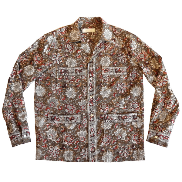 Brown Block Print Long Sleeve Shirt