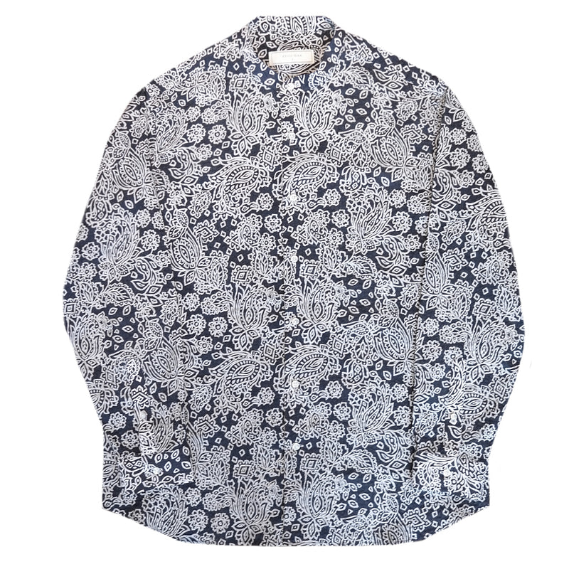 "AKITO" JAPANESE SEERSUCKER Granddad Collar Long Sleeved Shirt (MADE TO ORDER)