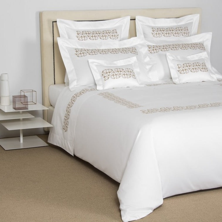 Milk / Savage Beige Ornate Medallion Embroidery Duvet Cover Set
