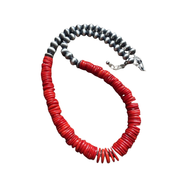 Sterling Silver Red Coral & Navajo Pearls Bead Necklace