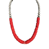 Sterling Silver Red Coral & Navajo Pearls Bead Necklace