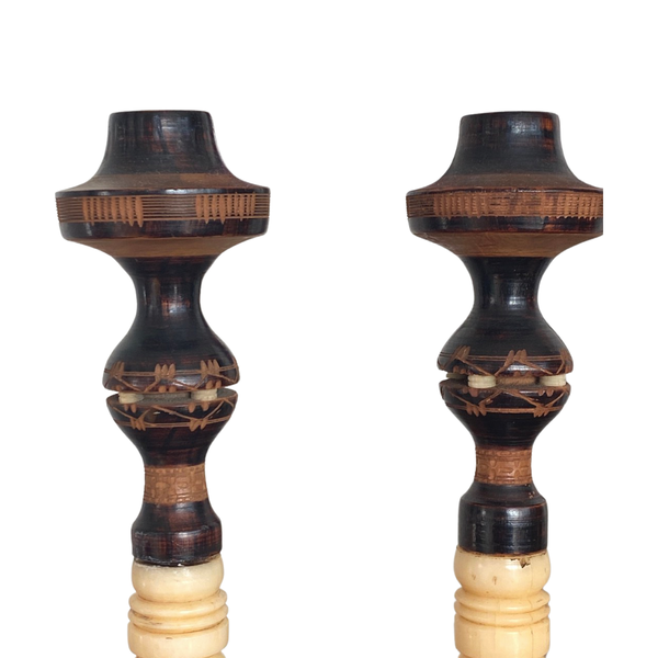 Vintage Wood & Bone Candlesticks