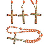 Salmon Coral Vermeil Micro Mosaic Cross Rosary Necklace