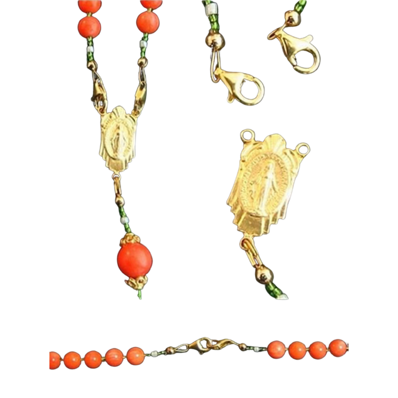 Salmon Coral Vermeil Micro Mosaic Cross Rosary Necklace