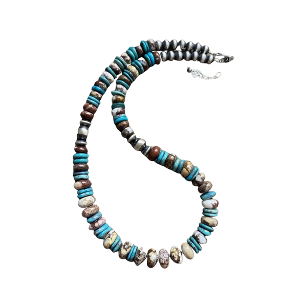 Sterling Silver Crazy Wild Horse Turquoise Bead Necklace