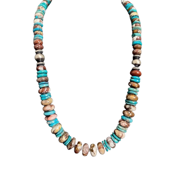 Sterling Silver Crazy Wild Horse Turquoise Bead Necklace