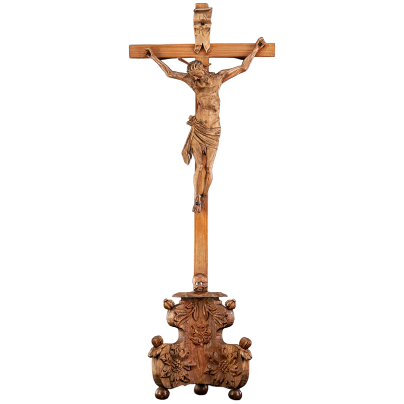 Antique 17th Century Baroque Standing Wooden Cross