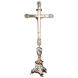 Antique Standing Church Silver Plated and Gilded Bronze Cross