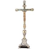 Antique Standing Church Silver Plated and Gilded Bronze Cross