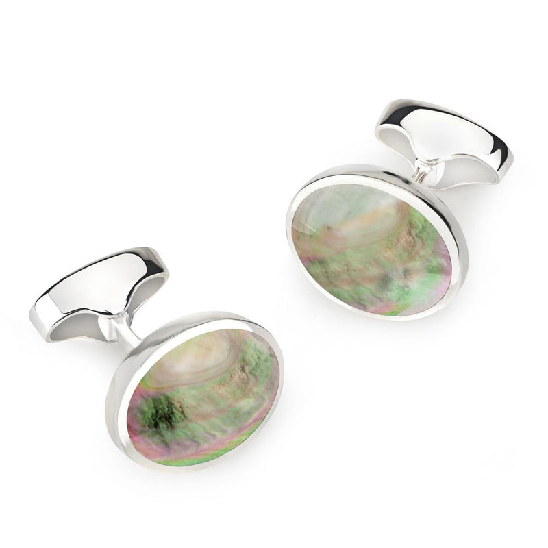 STERLING SILVER OVAL CUFFLINKS WITH BLACK LIP PEARL