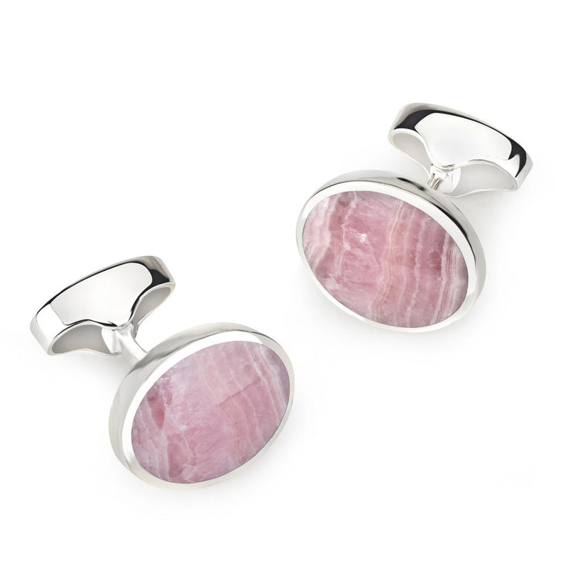 STERLING SILVER OVAL CUFFLINKS WITH RHODOCHROSITE