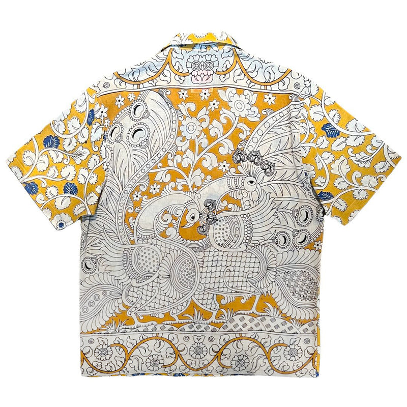 "BIRDS" Series Hand Painted Short Sleeve Shirt - Yellow